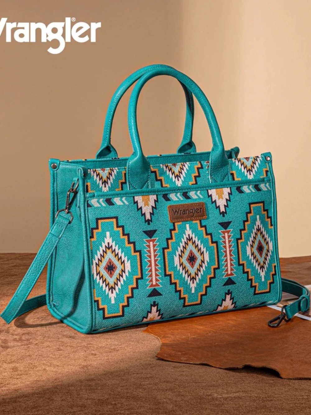 Wrangler Aztec Print Canvas Tote Bag Exclusive Turquoise